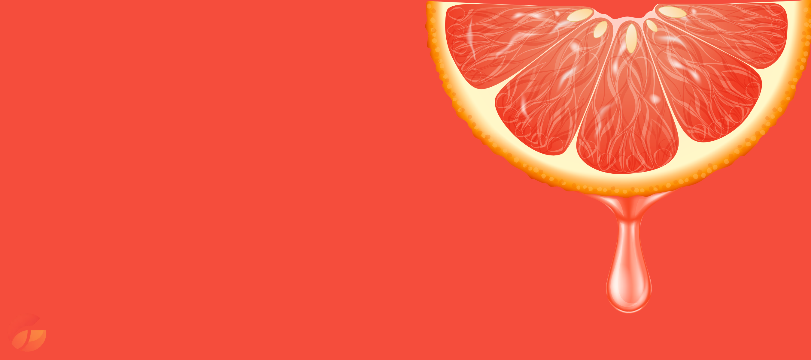 Sliced grapefruit with a droplet on a red background